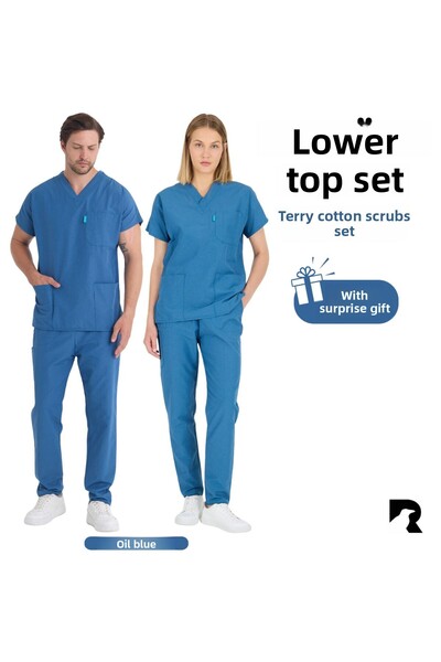 Raven Uniform Costum de uniformă pentru medic, asistent medical, farmacist, stomatolog, din bumbac, albastru petrol, uniformă chirurgicală