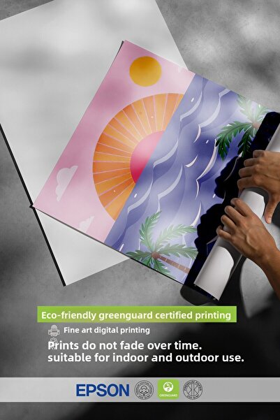 Postifull Wooden Framed Painting, Beach Landscape, Illustration, Maximalist, Pink Color Poster, 2025 Summer Selection