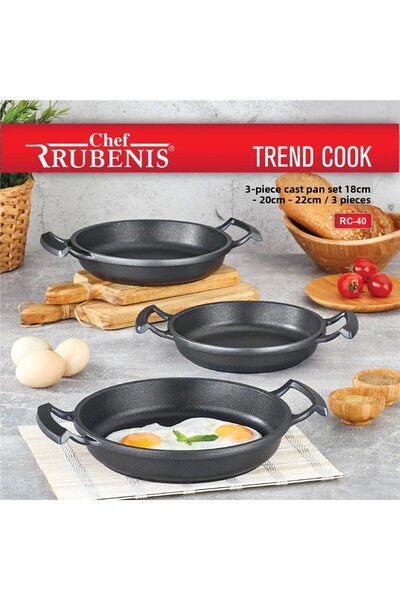 Rubenis Chef Rubenis Trend Cook 3-Piece Cast Iron Sahan Set 18cm-20cm-22cm Black Rc-40