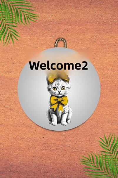 Dormot Ψηφιακή εκτύπωση Γκρι, Κίτρινο στολίδι πόρτας με σχέδιο γάτας, Στολίδι τοίχου