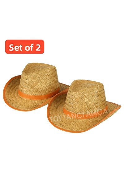 Toptancı Amca Унисекс сламена каубойска шапка Fedora – широка периферия, есте...