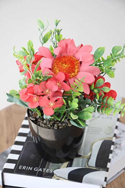 Yapay Çiçek Deposu تشكيلة زهرة عباد الشمس والكوبية في وعاء فوشيا-أحمر