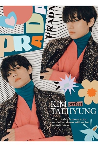 Universal Taehyung - Αισθητικό πορτοκαλί εξώφυλλο περιοδικού με εικονογράφηση...