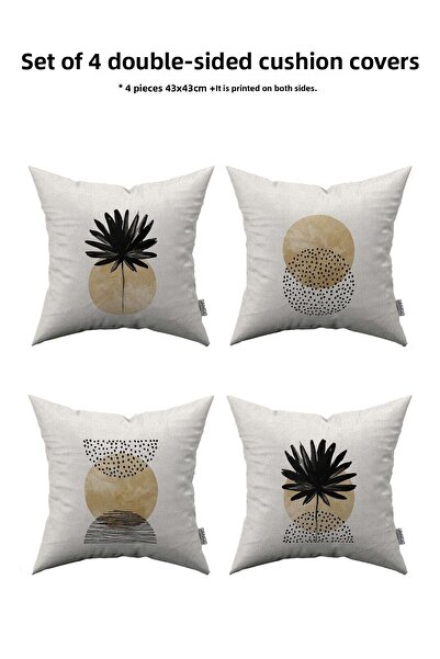 Cango Home Set of 4 - Yellow and Black Double Sided, Botanical Bohemian Scandinavian Patterned Digital Printed Throw Pillow Cover
