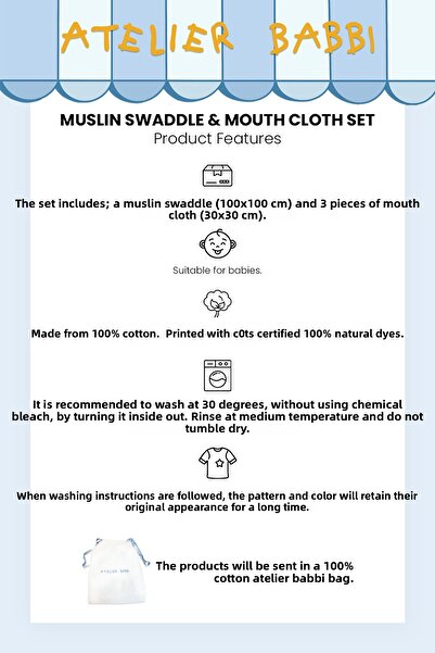 Atelier Babbi 100% Cotton Muslin Baby Blanket and 3-Piece Diaper Set - Funfair