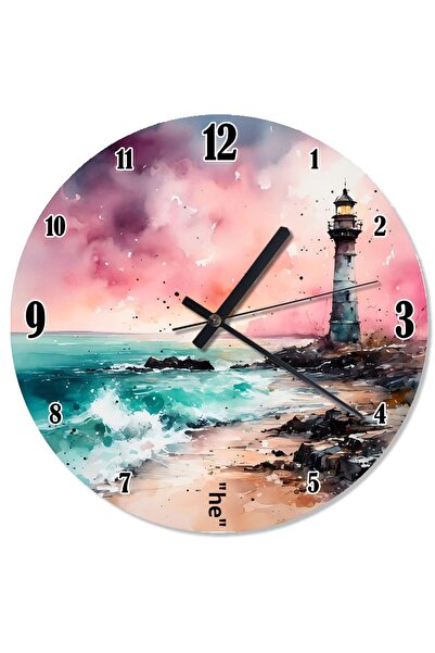 ekart ساعة حائط بتصميم السماء الوردية ومنارة البحر