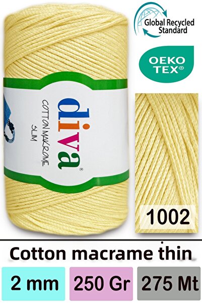 Diva İplik Diva Cotton Macrame Thin 1002 Soft Yellow