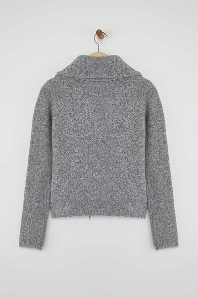 Trendyol Collection Wardrobe Essentials Dark Gray Wool Blend Beard/Feather Thread Zip-Up Knitwear Cardigan |   Twoaw26Hi001490