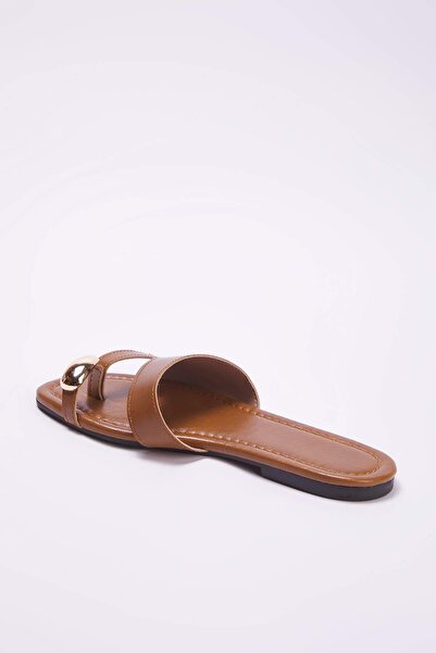 TRENDYOL SHOES Caramel Brown Thumb Detailed Women's Slippers Takss25Te00072
