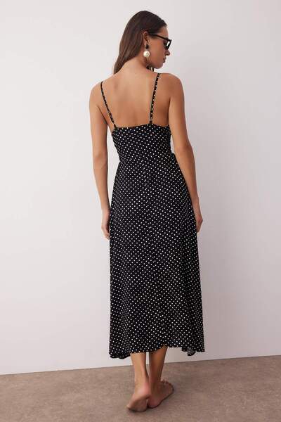 Trendyol Collection Black-Multicolor Plain Skater Maxi Woven Tie Detail 100% Viscose Dress