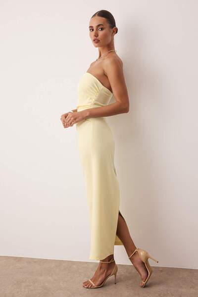 Trendyol Collection Light Yellow Strapless Midi Woven Dress Twoss25El00918