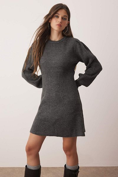 Trendyol Collection Anthracite A-Line Mini Knitwear Soft Texture Dress Twoaw26El00051