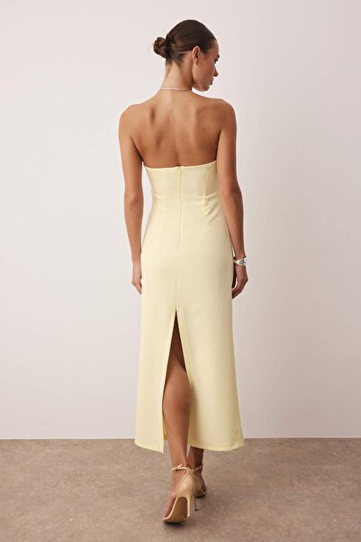 Trendyol Collection Light Yellow Strapless Midi Woven Dress Twoss25El00918