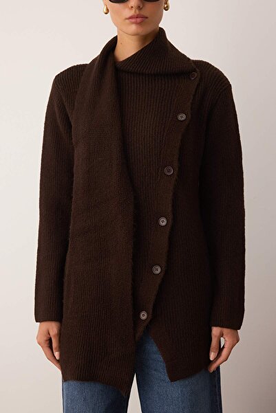 Trendyol Modest Καφέ Κασκόλ Σελανίκη Πλεκτό Ζακέτα TCTAW26TH00002