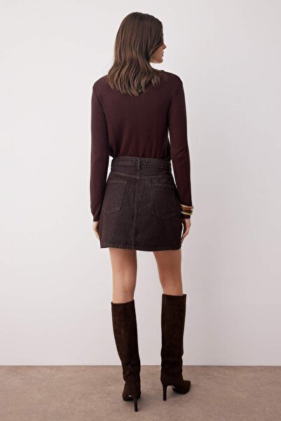 Trendyol Collection Hnědá mini základní džínová sukně TWOAW26ET00049