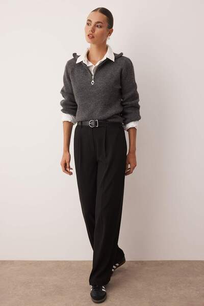 Trendyol Collection Black Palazzo/Extra Wide Leg Woven Fabric Pants Twoss23Pl00062