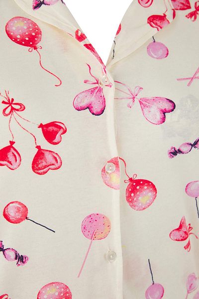 Trendyol Curve Ecru 100% Cotton Heart Pattern Shirt-Pants Knitted Pajamas Set Tbbaw26Ai00017