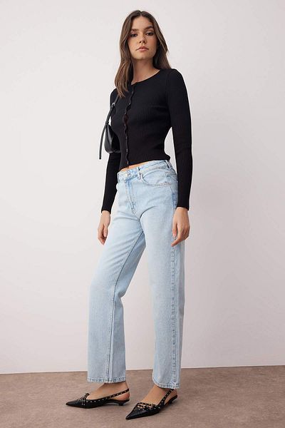 Trendyol Collection Blue High Waist Tube Leg Straight Jeans Twoaw26Je00060