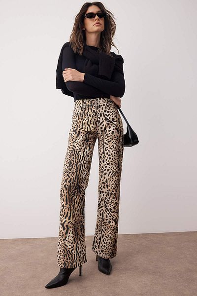Trendyol Collection Πολύχρωμο Animal Leopard Print Ψηλόμεσο Φαρδύ Τζιν TWOAW26JE00160