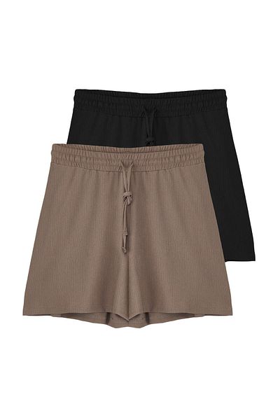 Trendyol Curve Black-Mink Wrinkle Relaxed/Comfortable Fit Short Stretch Knitted Shorts & Bermuda