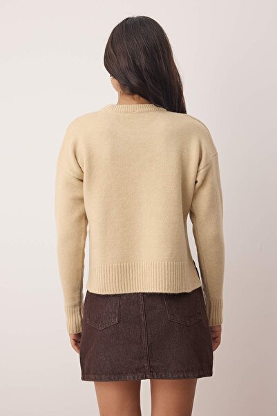 Trendyol Collection Stone Wool Soft Textured Slit Knitwear Sweater Twoaw26Kz00223