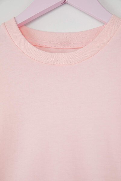 TRENDYOLKIDS Powder-Black 2-Pack 100% Cotton Printed Regular Long-Sleeve Girl's Knitted T-Shirt Tkdaw25Ts00000