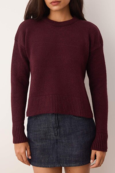 Trendyol Collection Pulover din tricot cu fantă din lână prună TWOAW26KZ00223