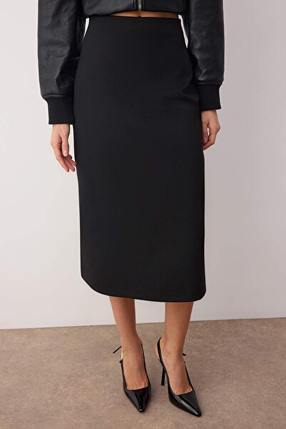 Trendyol Collection Black A-Line/A-Line Open Flexible Midi Knitted Skirt Twoaw26Et00045