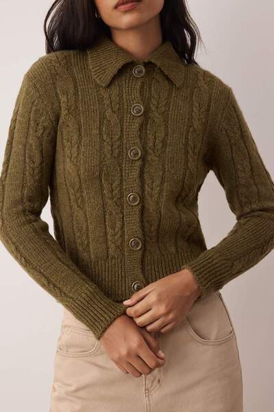 Trendyol Collection Khaki Hair Braided Soft Textured Knitwear Cardigan Twoaw26Hi00230