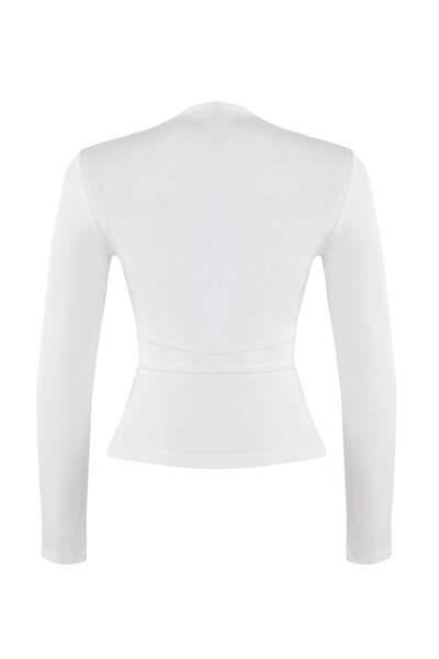 Trendyol Collection Ecru Gather Detailed Stand Collar Body Fitting Stretch Knitted Blouse Twoaw26Bz00124