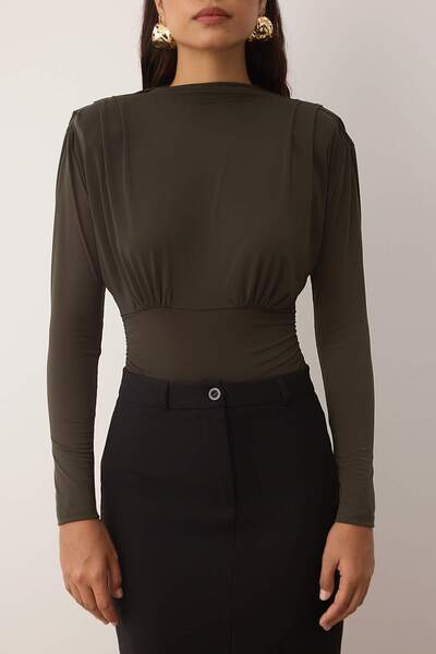 Trendyol Collection Khaki Stand Collar Long Padded Bottom Snap Fastener Knitted Sandy Stylish/Night Body Tpraw23Bd00048