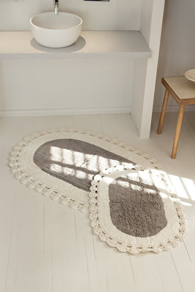 İrya Bianca %100 Pamuk Banyo Paspası Gri 40x60+60x90