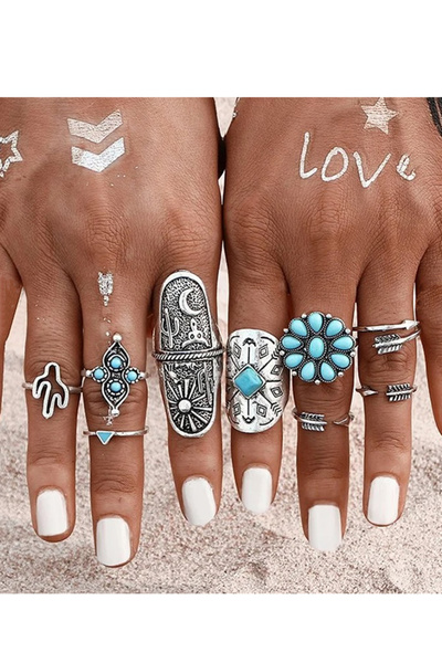 Chiccy Silver Turquoise Stone Ring Set