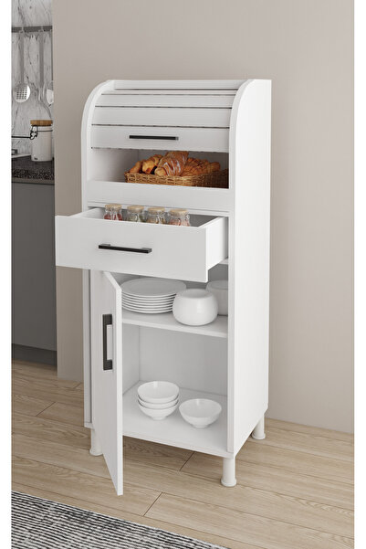 homendra Çekmeceli Ekmeklik Dolabı Beyaz, Çok Amaçlı Mutfak Dolabı, Saklama Dolabı, Kiler Dolabı, Ev Hediyesi