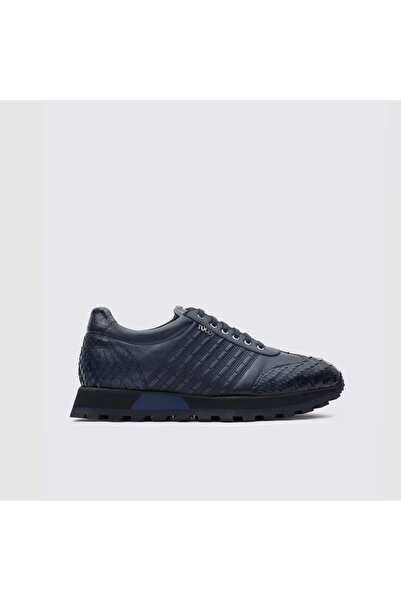 TOGO Lacivert Hakiki Deri Erkek Python Casual Ayakkabı [052039]