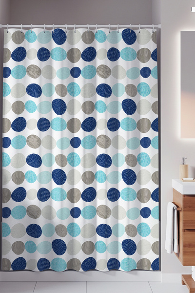 Tropikhome Renkli Noktalı Banyo Perdesi, Turkuaz Renk Küvet Perdesi, Dot Poin...