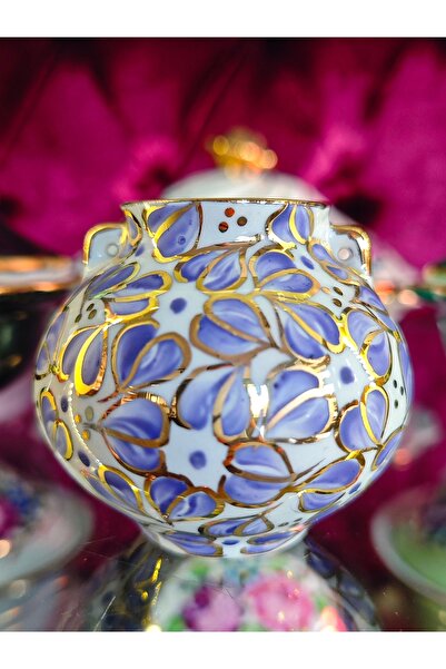 manushum El Boyama Porselen Limoges Kuşlu Mini Balon Vazo-mor