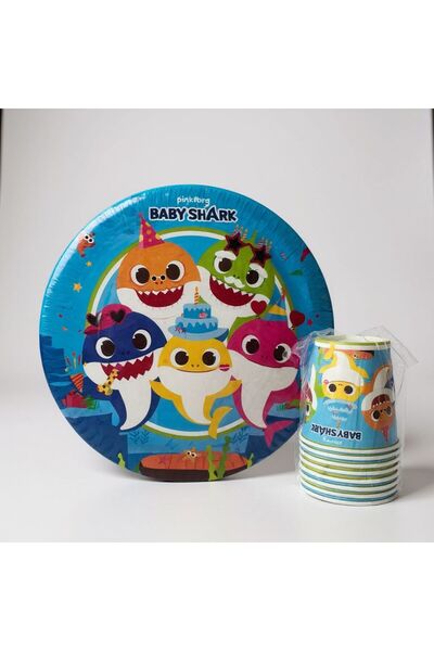 Cadde Süs Baby Shark 8'li Kağıt Tabak Bardak Seti