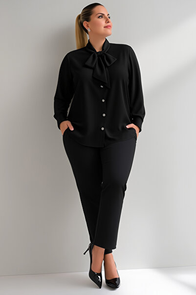 Hanezza Büyük Beden Jesica Kravat Yaka Gömlek