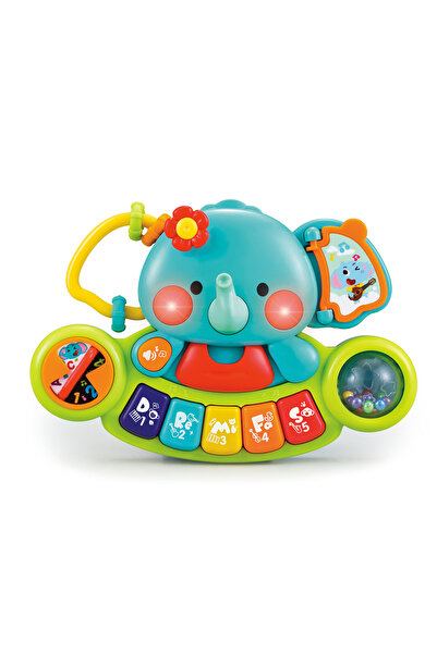 Hola لعبة تفاعلية للأطفال على شكل فيل موسيقي 2 في 1 مع لوحة مفاتيح