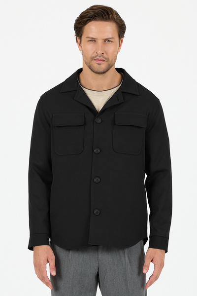 Frappoli Viana Men's Black Overshirt Lycra Sports Jacket