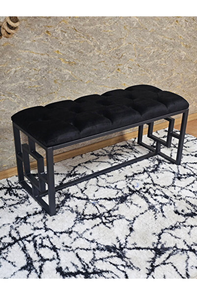 ZAFİR Siyah Boyalı İçi Kareli Diktörtgen 100 cm x 40 cm Oturak Puf - Bench - ...