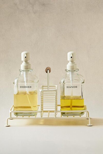 Hayveys 2-Piece Glass Liquid Soap Dispenser Detergent Dispenser Set with Cream Stand and Lif Compartment