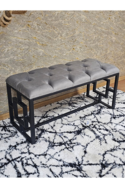ZAFİR Siyah Boyalı İçi Kareli Diktörtgen 100 cm x 40 cm Oturak Puf - Bench - ...