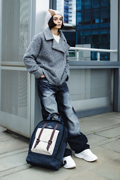 Nordbron Navy Blue Unisex School Backpack - Padded, Laptop Compartment, Leather Belt, Waterproof Backpack