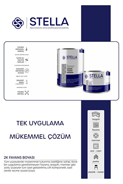 Stella Fayans Boyası Tezgah, Mermer, Ahşap, Mobilya, Cam, Seramik, Kapı Boyası 1LT