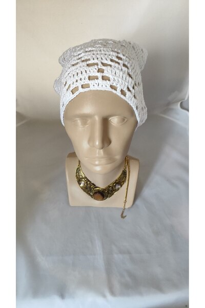 drt tasarım Hand Knitted Crochet Retro White Color Triangle Bandana