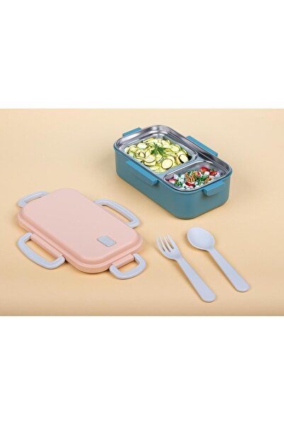 ZAYRE Steel Lunch Box 2 Compartments, with Fork Spoon, Air Lock, Microwaveable, Bpa Free