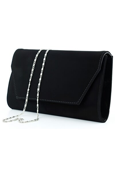 Erkan Saçmacı Black Suede Chain Strap Elegant Evening Dress Handbag with Magnetic Closure and Inner Pocket