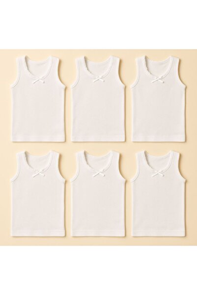 MAVİ QUMSAL Girls' Ribbed Wide Strap Undershirt Set of 6 - Comfortable and Du...